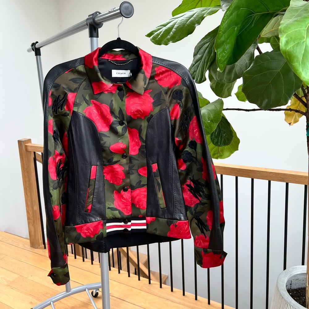 Coach Camo Rose Varsity Jacket With Raglan Sleeve - Picture 4 of 6
